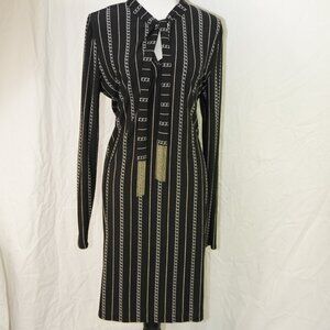 Michael Kors Black and Silver Chain Pattern Midi Dress